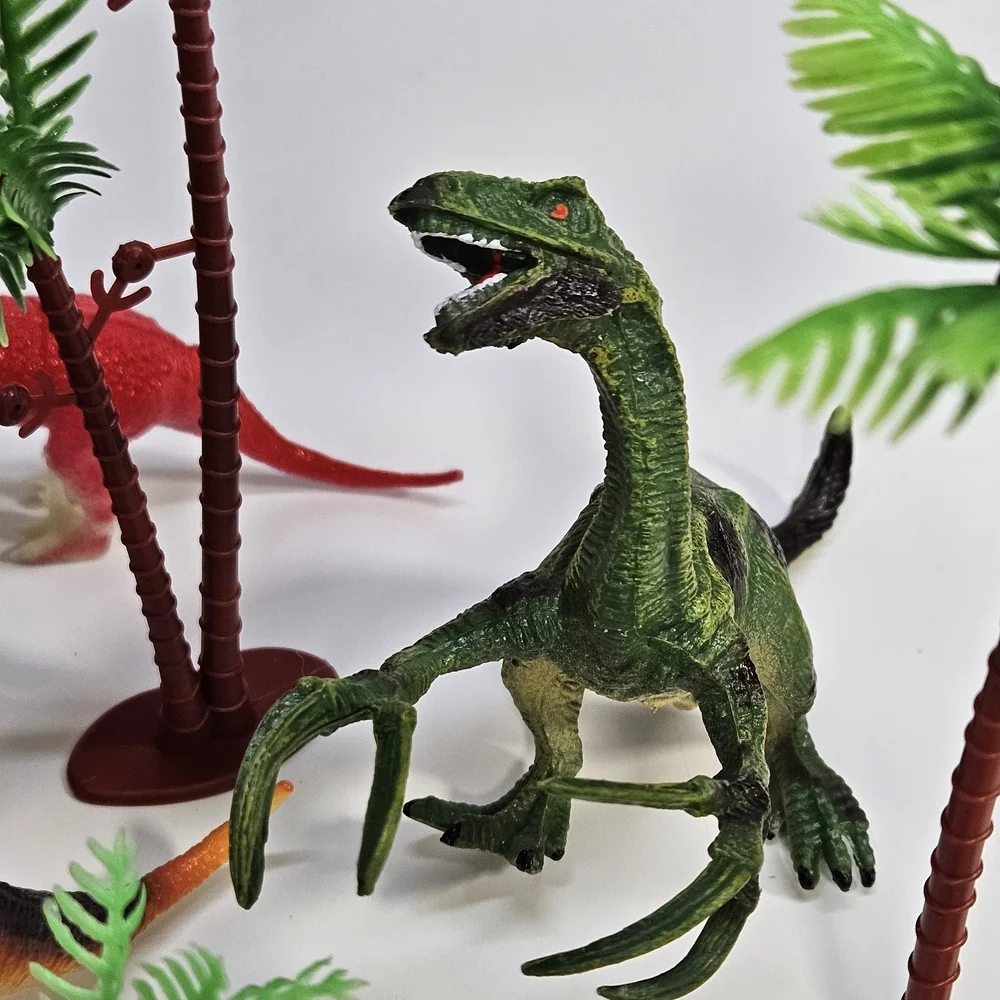Dinosaur Figures Playset Velociraptor Brontosaurus Triceratops Trees Volcano